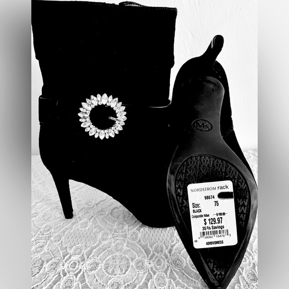 Michael Kors~Classy Suede/Leather Ankle Boots, with Stunning Attached Crystals. - Picture 2 of 8